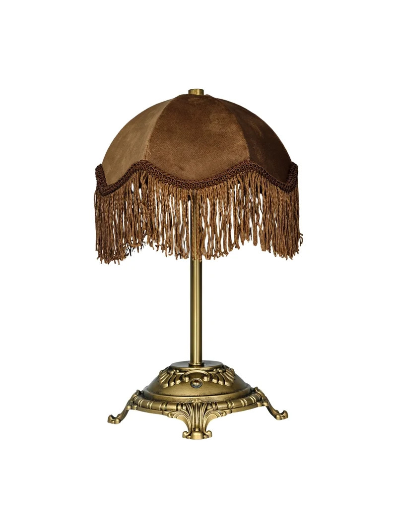 Home Decor Collection Sterling & Noble Home Brown Velvet Fringe Victorian Style Rechargeable Tabl... | Walmart (US)