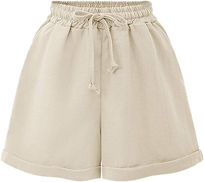 Vcansion Summer Elastic Waist Wide Leg Culottes Shorts for Women | Amazon (US)