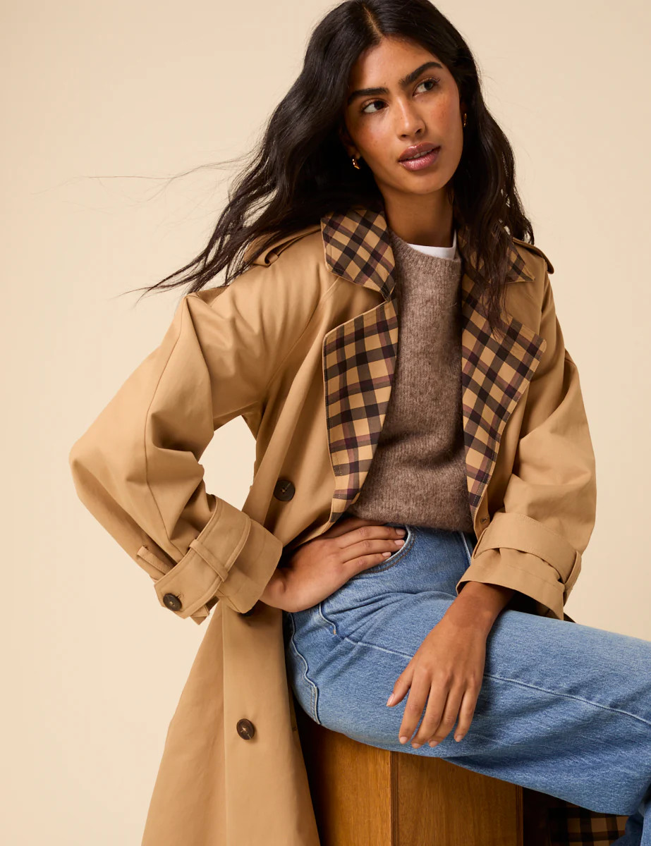 Camel Check Trim Trench Coat | Nobody's Child