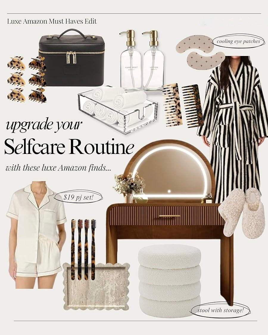 Luxe Amazon Self-Care Must Haves 🤍✨

Everything you need to upgrade your self-care routine with affordable Amazon finds that look so luxe. From cozy pajamas + robes to cooling eye patches, aesthetic bathroom organization, beauty essentials, slippers, and vanity finds — these are the little upgrades that make an everyday routine feel like a spa day at home.

#AmazonFinds #AmazonMustHaves #AmazonFavorites #AmazonBeauty #AmazonHome #AmazonHomeFinds #SelfCare #SelfCareRoutine #SelfCareIdeas #SelfCareEssentials #BeautyMustHaves #BeautyFinds #AffordableLuxury #LuxeForLess #BathroomInspo #VanityInspo #VanityDecor #SpaAtHome #CozyHome #AmazonFashion #PajamaSet #AmazonPajamas #AmazonPrimeFinds

#LTKHome #LTKselfcare #LTKBeauty