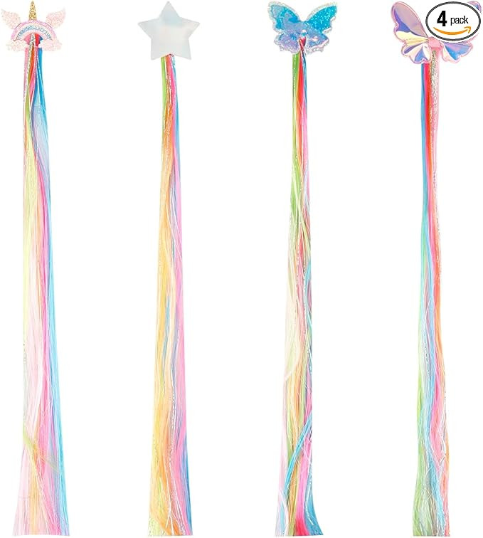 4PCS Children's Colourful Wig Hair Clip Decoration Unicorn Star Bow Hairpin Toy Accessories for C... | Amazon (UK)