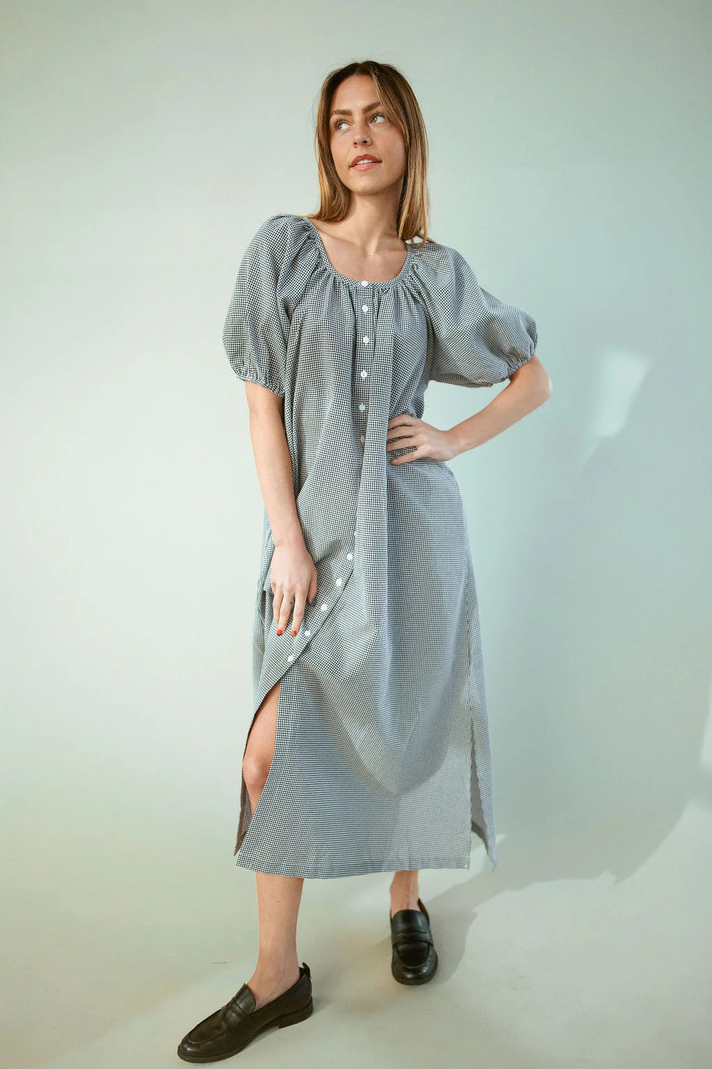 Eliza Gingham Maxi Dress in Black Large | Henly