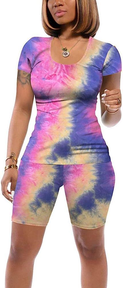 Glanzition Two Piece Outfits for Women Summer Tie Dye Short Set | Amazon (US)