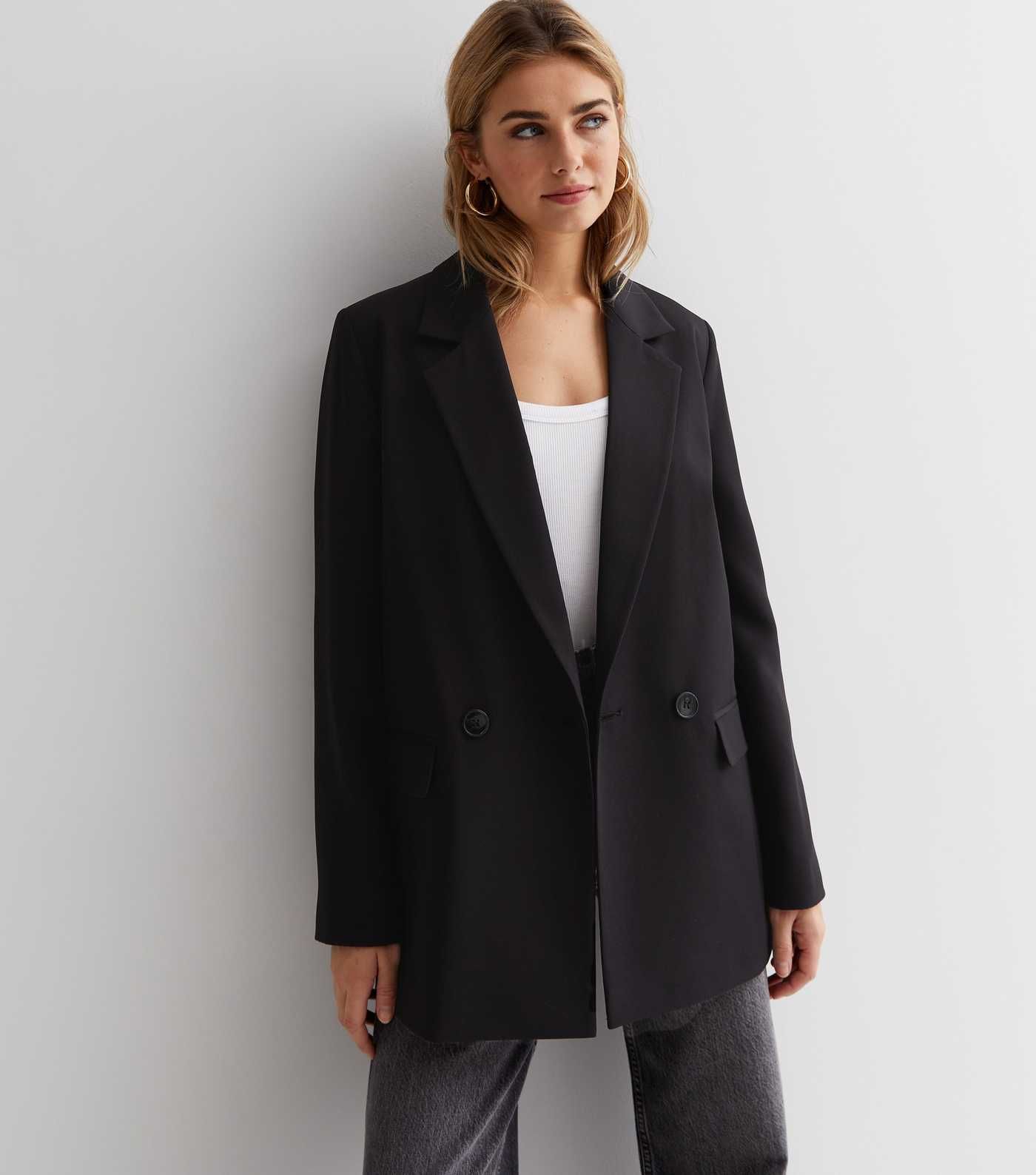 Black Double Breasted Oversized Blazer
						
						Add to Saved Items
						Remove from Saved It... | New Look (UK)