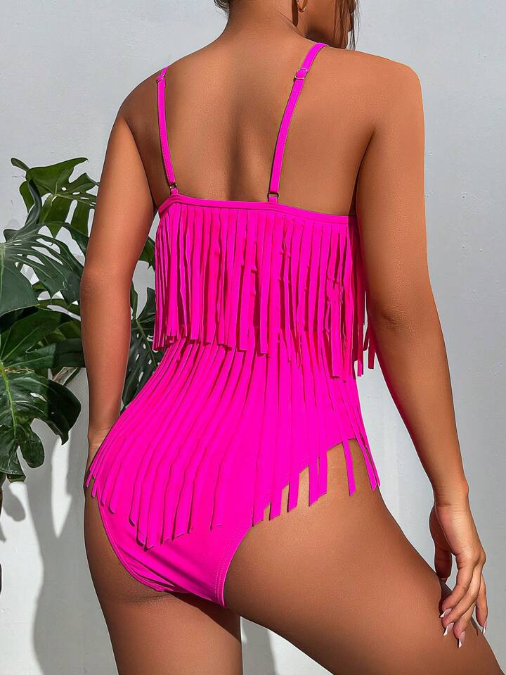 SHEIN Swim Summer Beach Fringe Trim One Piece Swimsuit | SHEIN