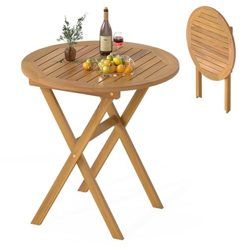 RELAX4LIFE Round Outdoor Folding Table - 26’’ Acacia Wood Patio Bistro Table w/Slatted Tabletop for Indoor Outside Dining Camping, Portable Foldable Wooden Furniture for Garden Backyard Porch (1) | Amazon (US)