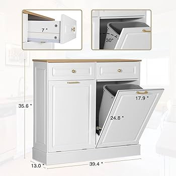 Anbuy Double Kitchen Trash Cabinets Dual Tilt Out Cabinet with Two Wood Hideaway Holder Drawers, ... | Amazon (US)