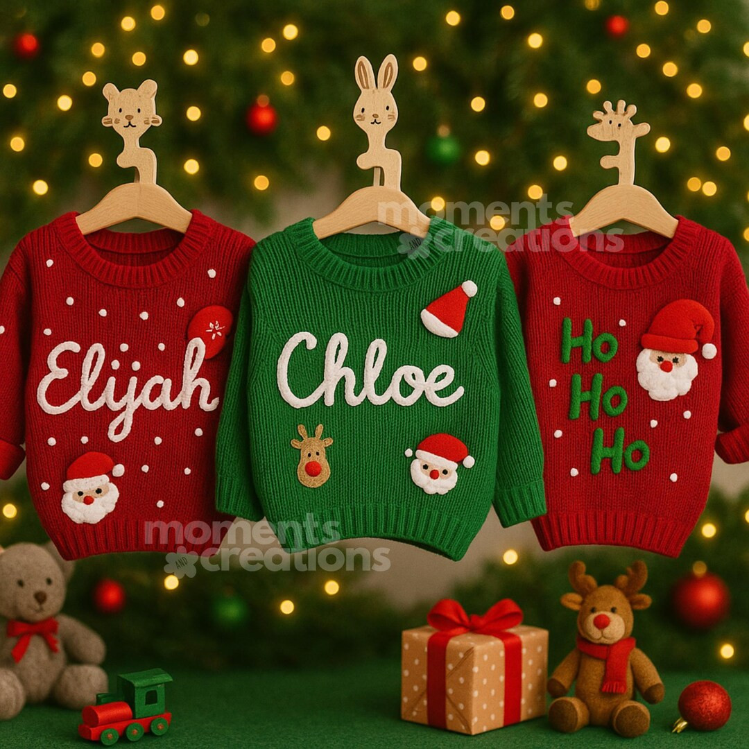Custom Name Hand-embroidered Baby Christmas Sweater: Personalized Holiday Keepsake Jumper for Kid... | Etsy (US)