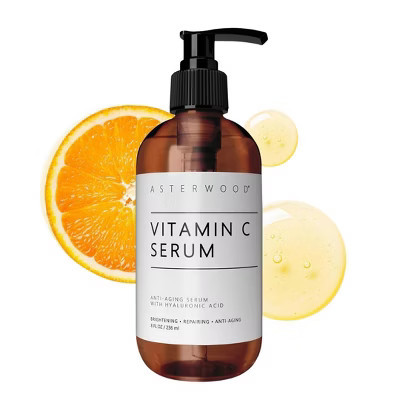 Asterwood Face Serum Vitamin C with Hyaluronic Acid | Anti Aging | Anti Wrinkle | Vitamin C Serum Face Dark Spots | Eye Serum | Pump Bottle - (8 oz) | Target