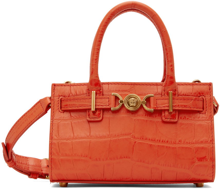 Versace Orange Croc-Effect Medusa '95 Mini Bag | SSENSE