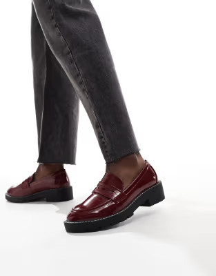 New Look Wide Fit chunky loafer with stitching in burgandy | ASOS (Global)