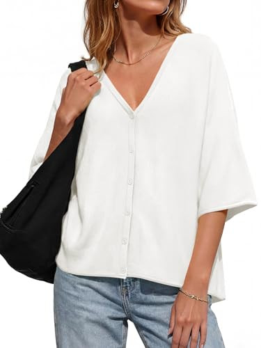 Saodimallsu Womens V Neck Half Sleeve Cardigan Sweaters Summer Knit Tops | Amazon (US)