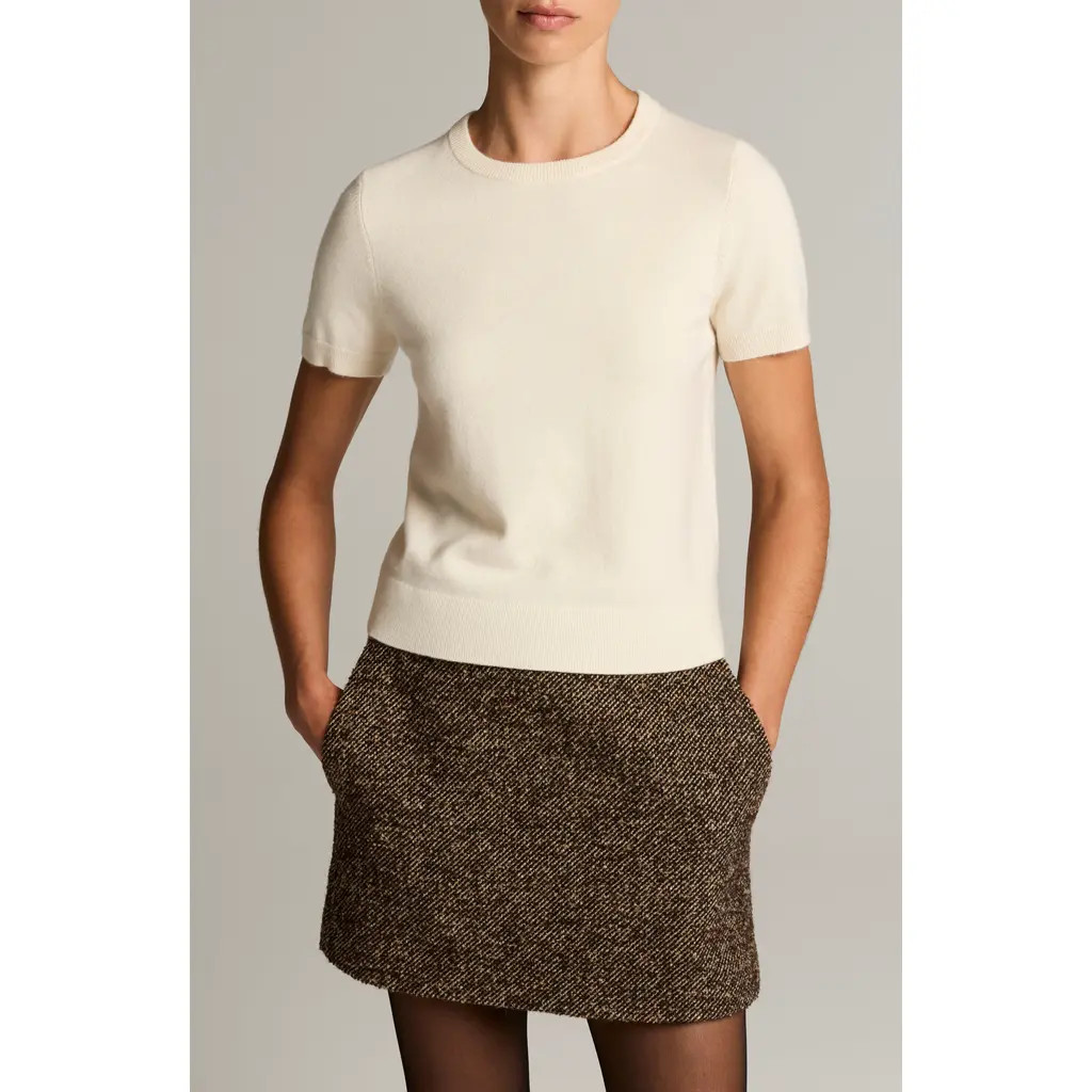 Vince Short Sleeve Wool Blend Sweater in Off White at Nordstrom, Size Small | Nordstrom