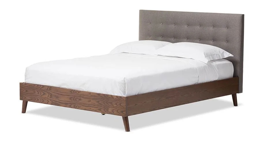Baxton Studio Alinia Mid-century Retro Modern Fabric Upholstered Walnut Wood Platform Bed, Multip... | Walmart (US)