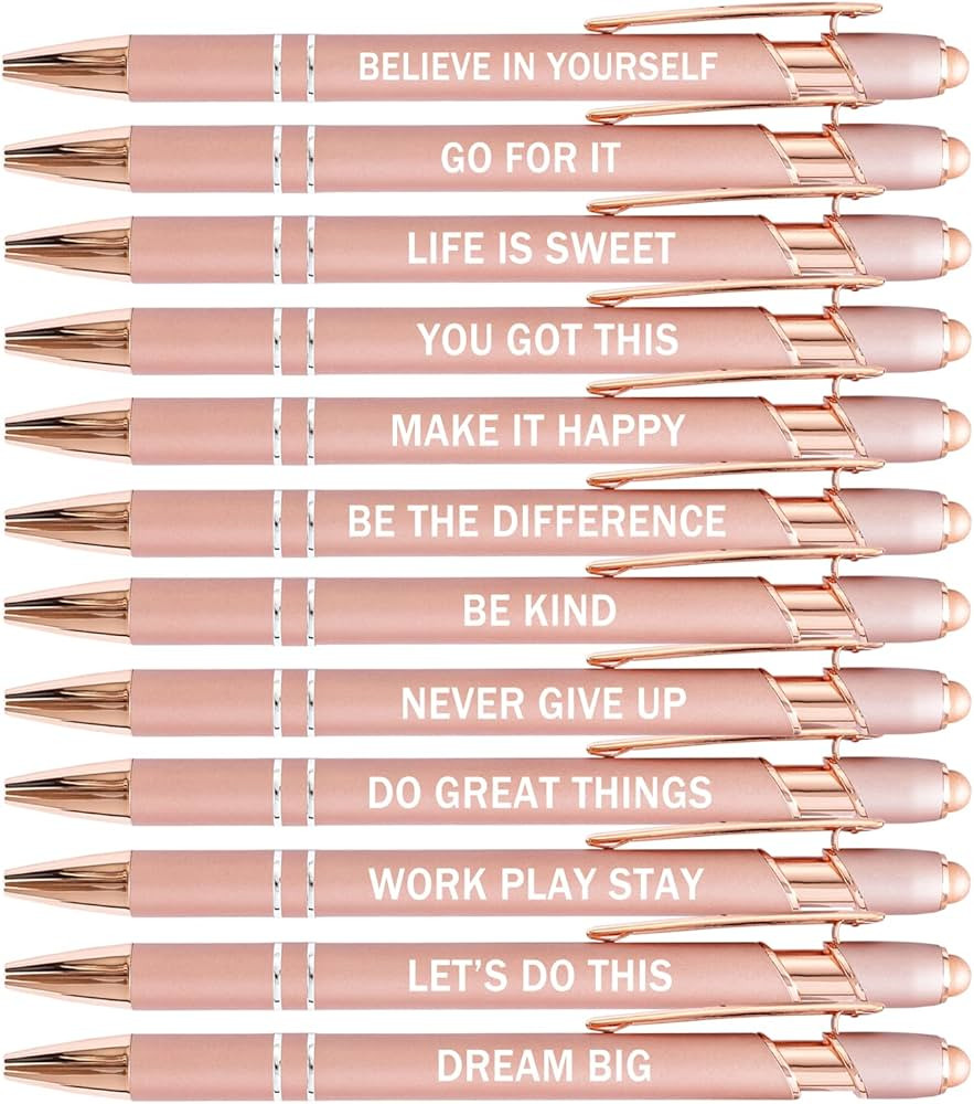PASISIBICK 12 Pieces Rose Gold Inspirational Motivational Quotes Snarky Screen Touch Stylus Ballp... | Amazon (US)