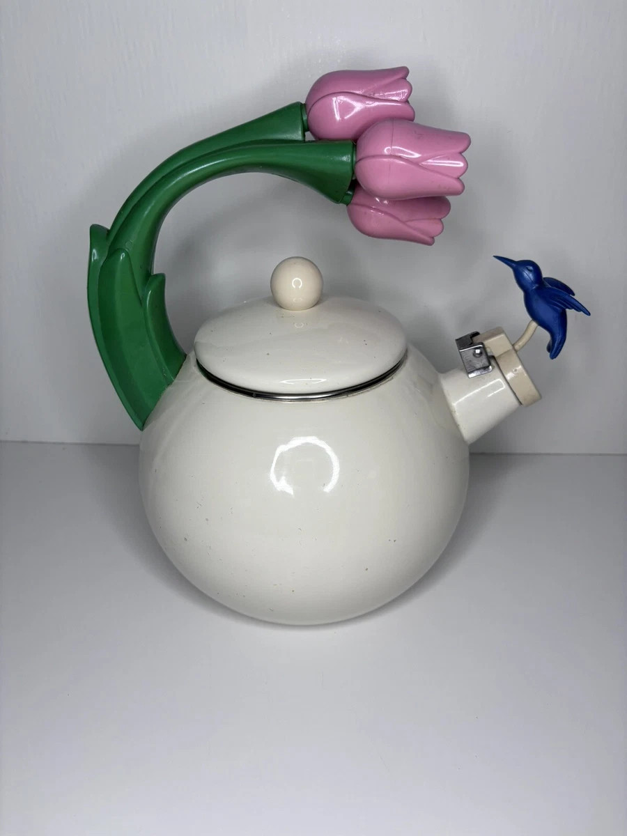 🌷Vintage Ancona Hummingbird and Tulips Teapot Pink & Blue Tea kettle  | eBay | eBay US