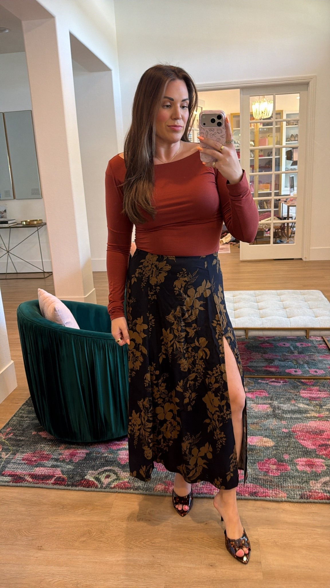 curvy midsize fall look from the Nordstrom Anniversary Sale! wearing size large in rust top and size 10 in maxi skirt

#LTKSeasonal #LTKMidsize #LTKSaleAlert