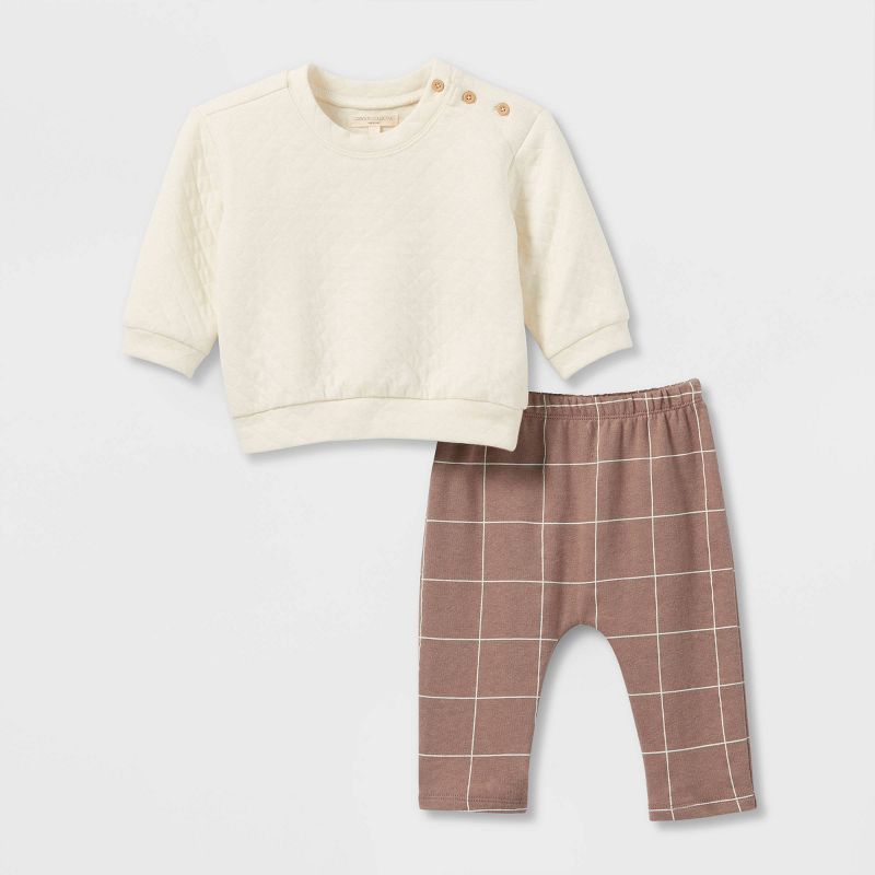 Grayson Collective Baby Quilted Pullover with Striped Pants Set - Brown | Target