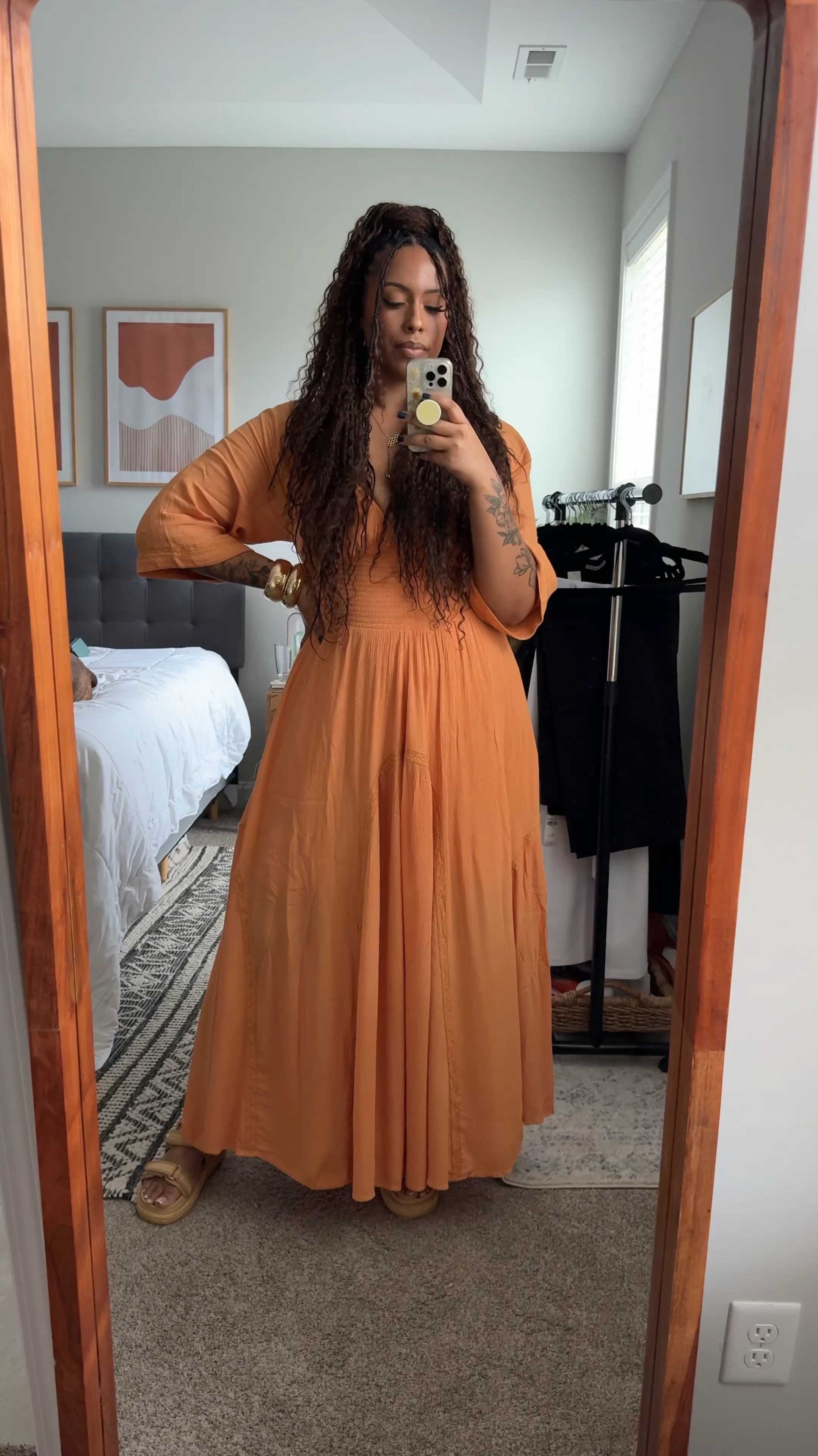 This Free People Maxi Dress is perfect for the Summer to Fall transition! 🧡🍂
•
I saw this dress on @vanezznezz maybe a month ago and scooped this up. I’m wearing a size Large but a Medium could’ve fit as well since it has an oversized fit.
•
I’m wearing an Open Plunge Bra from Victoria’s Secret to keep the girls up with this deep v neckline. Wear a tank or cami underneath if you’re wanting a more modest look.
•
The boho dress + the boho knotless braids are a match made in heaven ✨ this look is comfortable, ethereal, yet sexy. I love it. I high key wanna buy this in other colors and wear it with cowboy boots this Fall 🙌🏾


#LTKMidsize #LTKStyleTip #LTKVideo