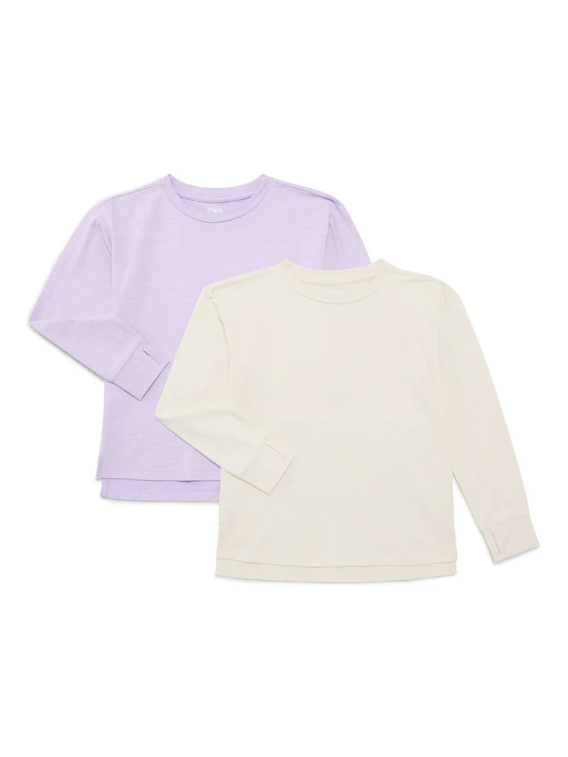 Athletic Works Girls ButterCore Tee with Long Sleeves, 2-Pack, Sizes 4-18 | Walmart (US)