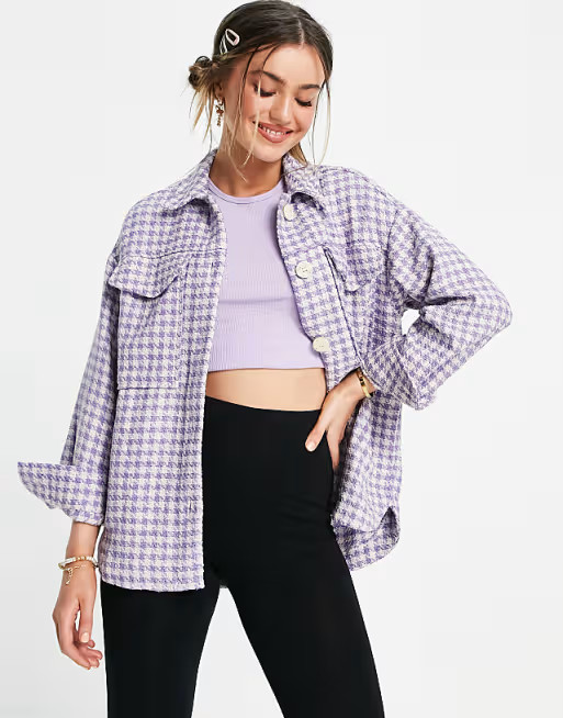Pimkie gingham shacket in lilac | ASOS (Global)