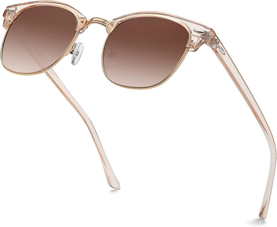 MEETSUN Retro Semi Rimless Polarized Sunglasses for Men Women Classic Trendy Driving Sun Glasses ... | Amazon (US)