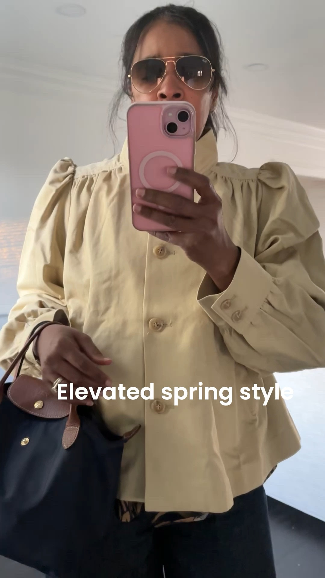 Spring outfit work outfit elevated style workwear outfit spring summer style #fashion #style #ootd #nyc #longchamp #hm #rayban #denim #jeans 

#LTKWorkwear #LTKgrwm #LTKootd