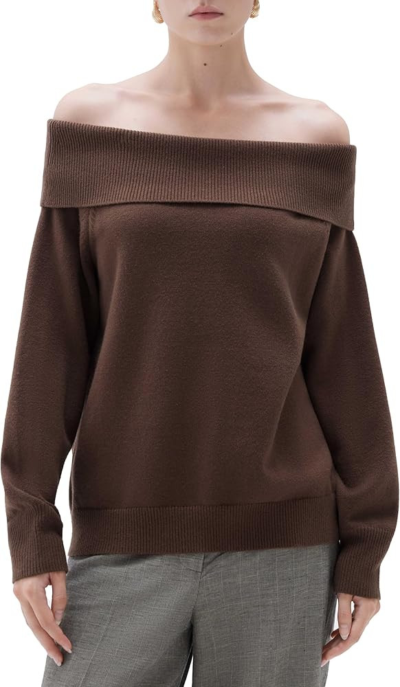 SUUKSESS Women Cashmere Off The Shoulder Sweater Oversized Knit Long Sleeve Tops | Amazon (US)