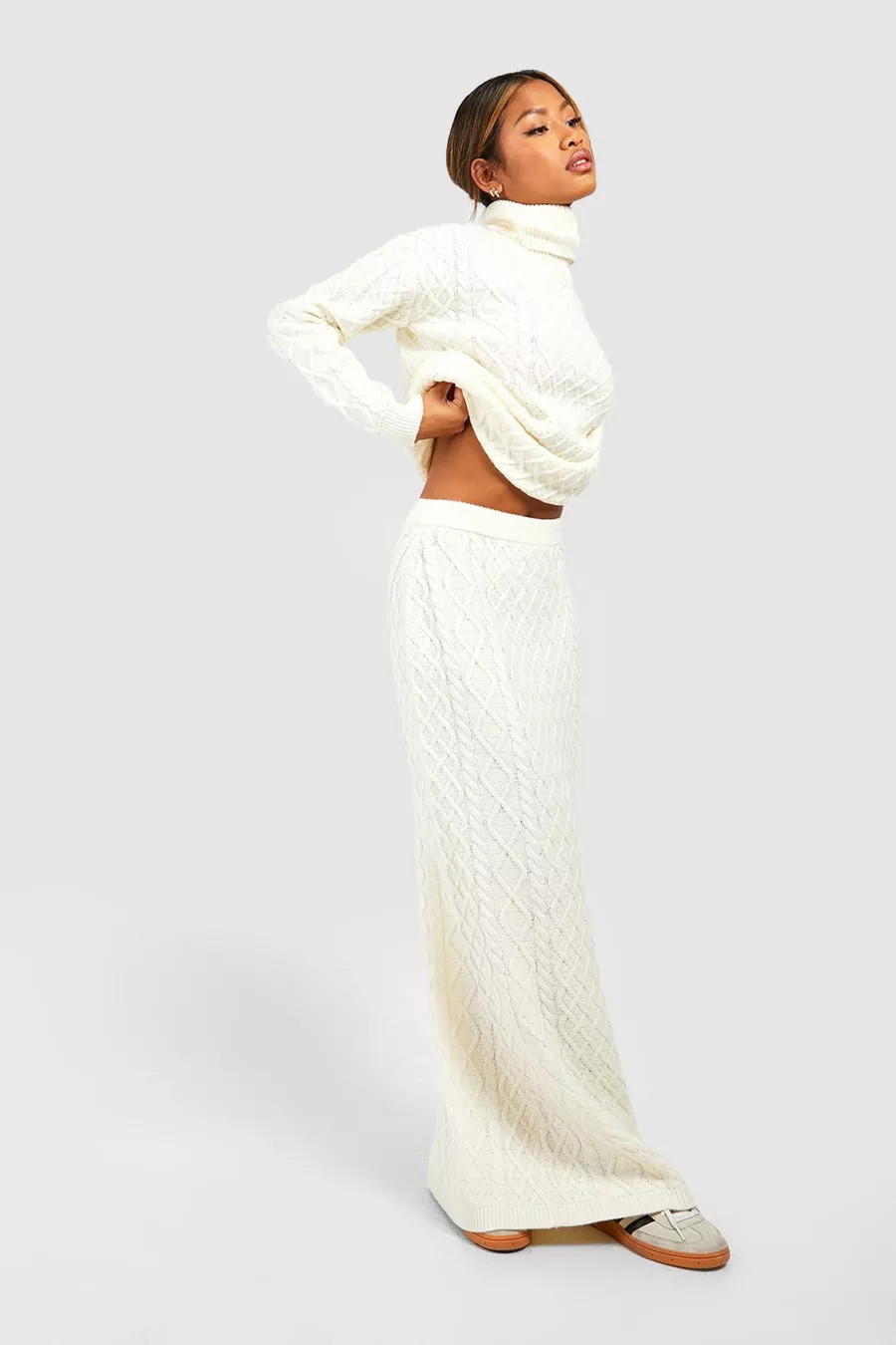 Cable Turtleneck Sweater And Maxi Skirt Knitted Two-Piece | boohoo (US & Canada)