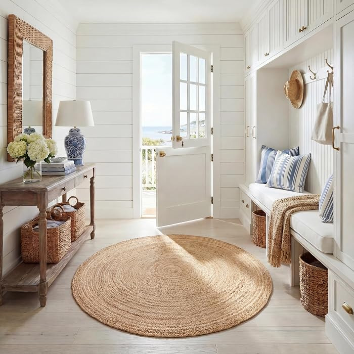 SAFAVIEH Area Rug 5' Round - Cape Cod Collection- Natural Brown, Handmade Braided Flat Weave Jute... | Amazon (US)