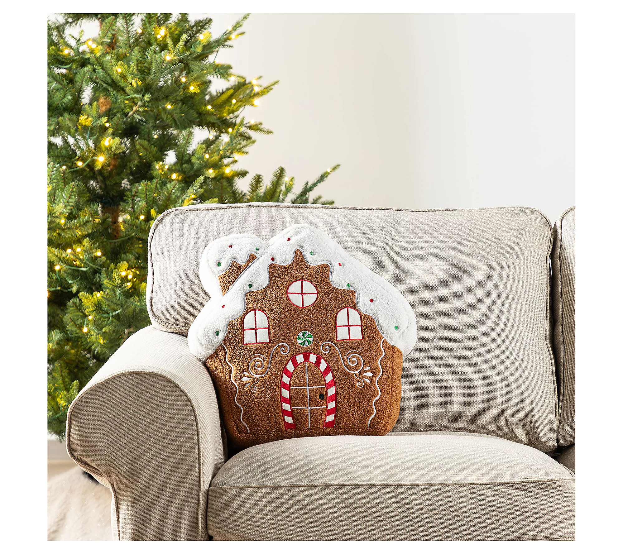 Glitzhome 17""H Christmas Gingerbread House Shap ed Pillow | QVC