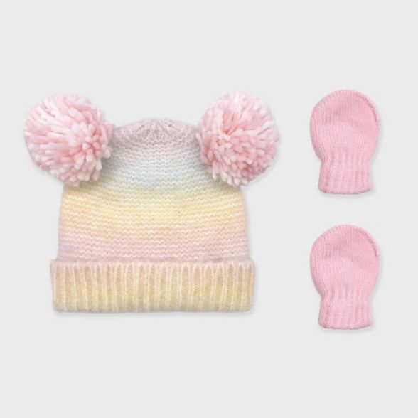 Baby Girls' Ombre Knit Beanie and Basic Magic Mittens Set - Cat & Jack™ Pink | Target