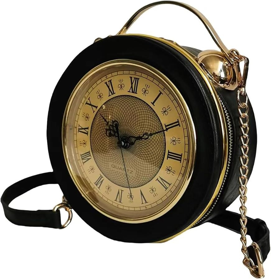 Women Classic Retro Clock Shaped Crossbody Shoulder Bag Handbag PVC Unique Novelty Clock Purse | Amazon (US)