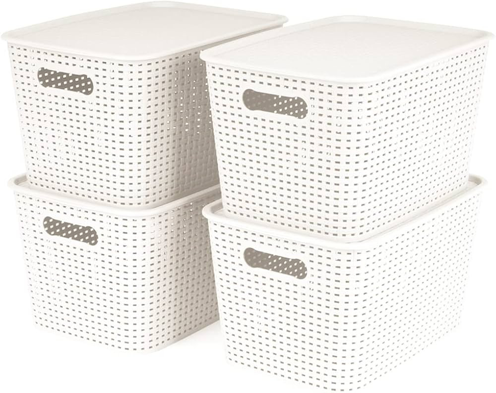 Plastic Bins Large Storage with Lids | Korean Organizer Bin Basket Set for Organizing Baskets in ... | Amazon (US)