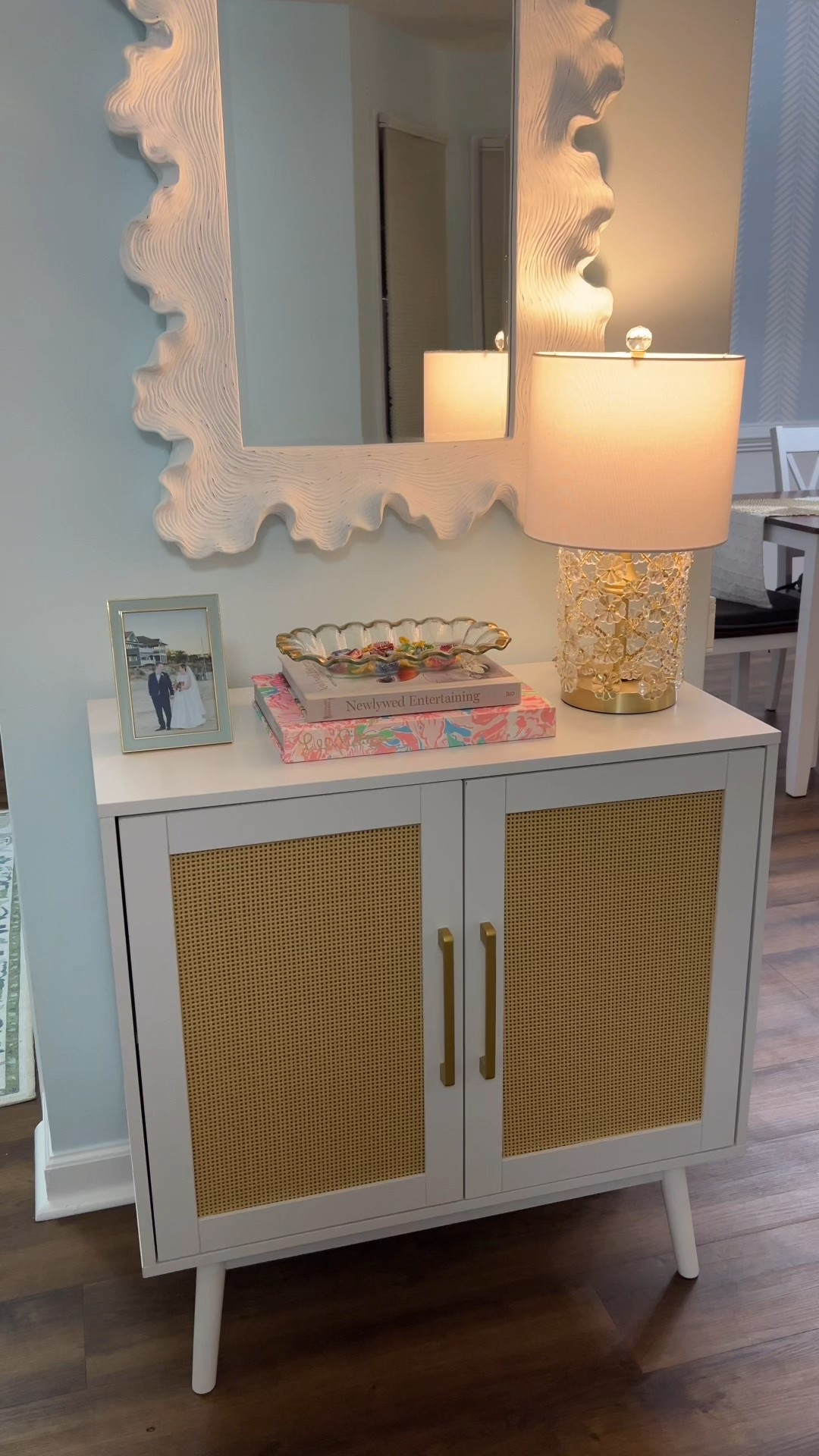 Blue and white coastal grandmillennial formal living room 🩵🪞 styling my Ballard Designs Atoll Mirror! 

#LTKHome