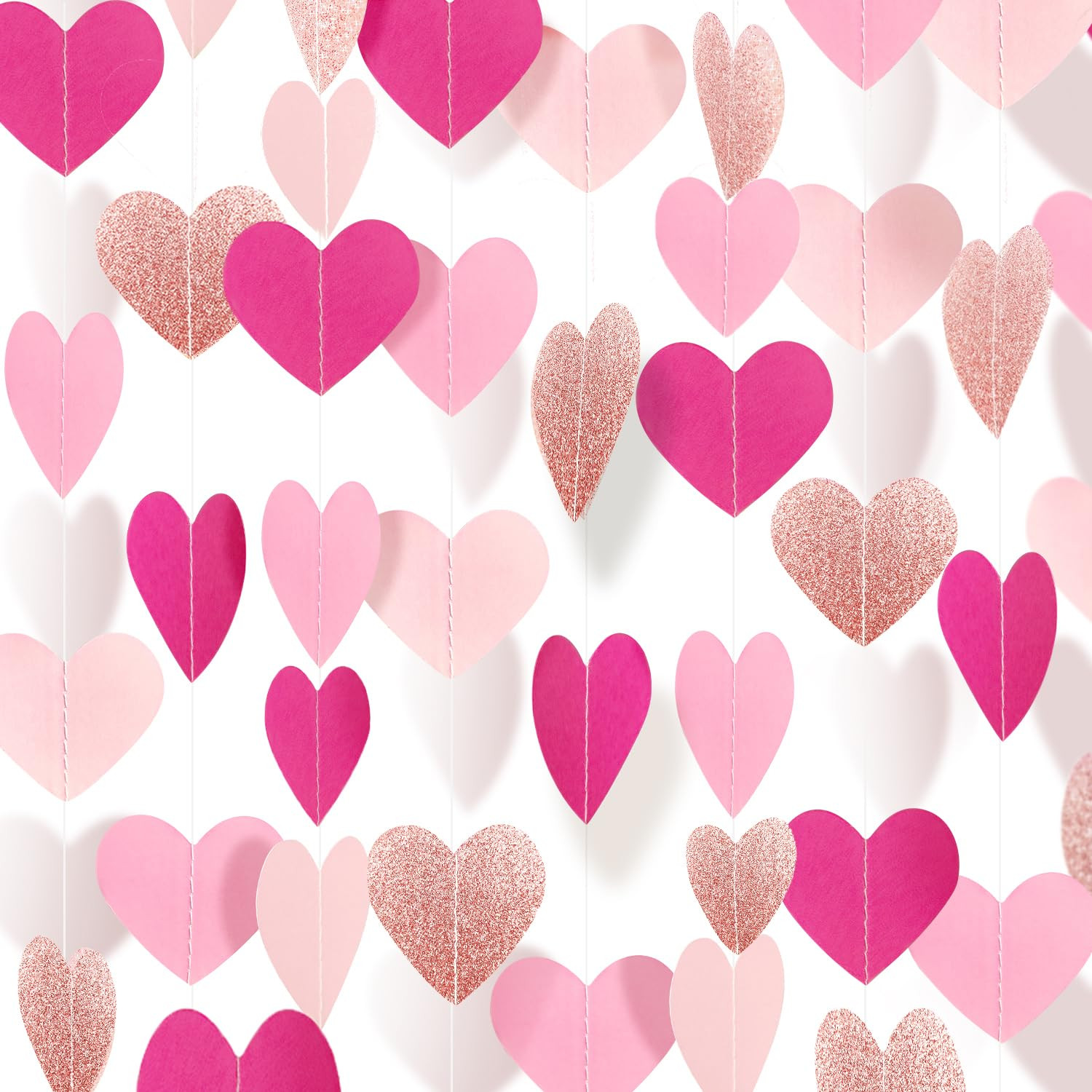 52 Feet Heart Streamers Paper Garlands Valentines Day Party Decorations Hot-Pink Rose-Gold Hangin... | Amazon (US)