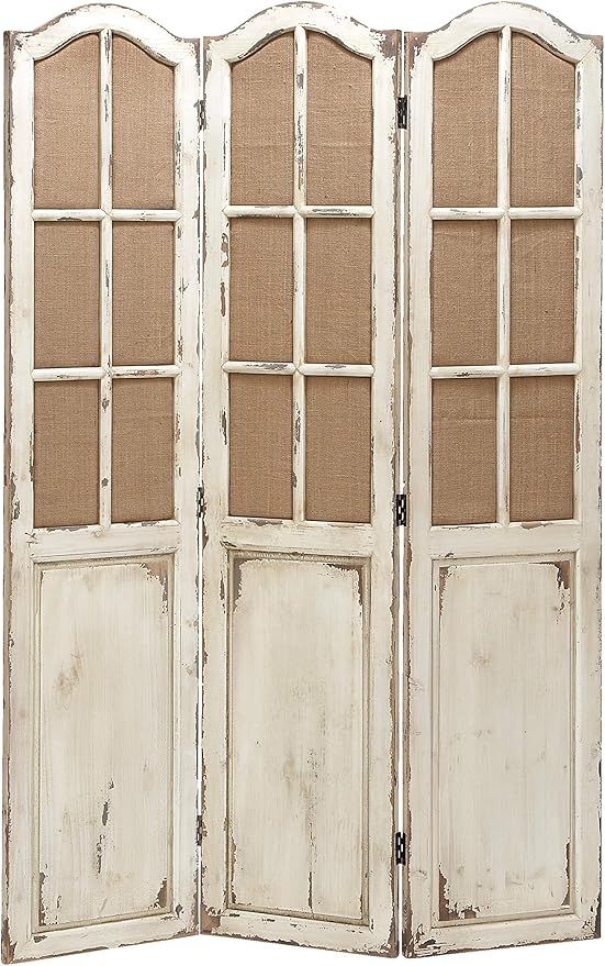 Deco 79 Wood Solid Room Divider Screen with Burlap Window Pane Design, 48" x 1" x 71", Beige | Amazon (US)