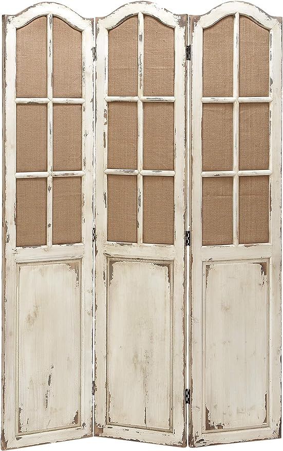 Deco 79 Wood Solid Room Divider Screen with Burlap Window Pane Design, 48" x 1" x 71", Beige | Amazon (US)
