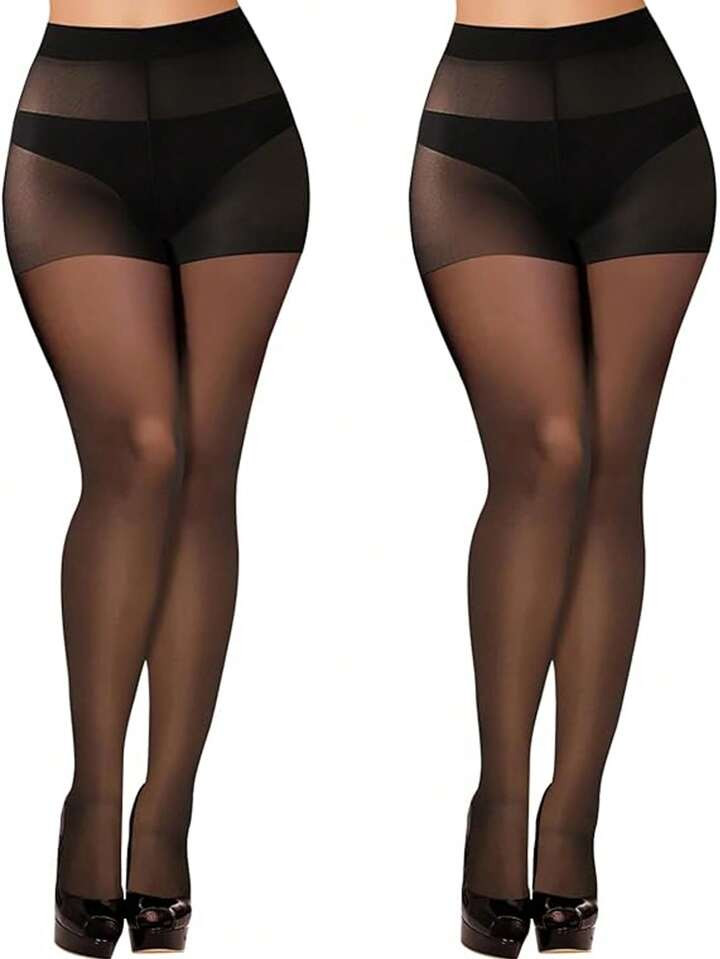 2pcs/pack Women's Plus Size Classic Sheer Stockings Ultra Stretchy Comfortable Tights Pantyhose | SHEIN