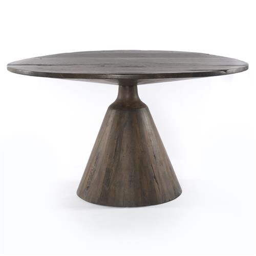 Jolina Mid Century Modern Dark Brown Reclaimed Wood Round Dining Table - 54"W | Kathy Kuo Home