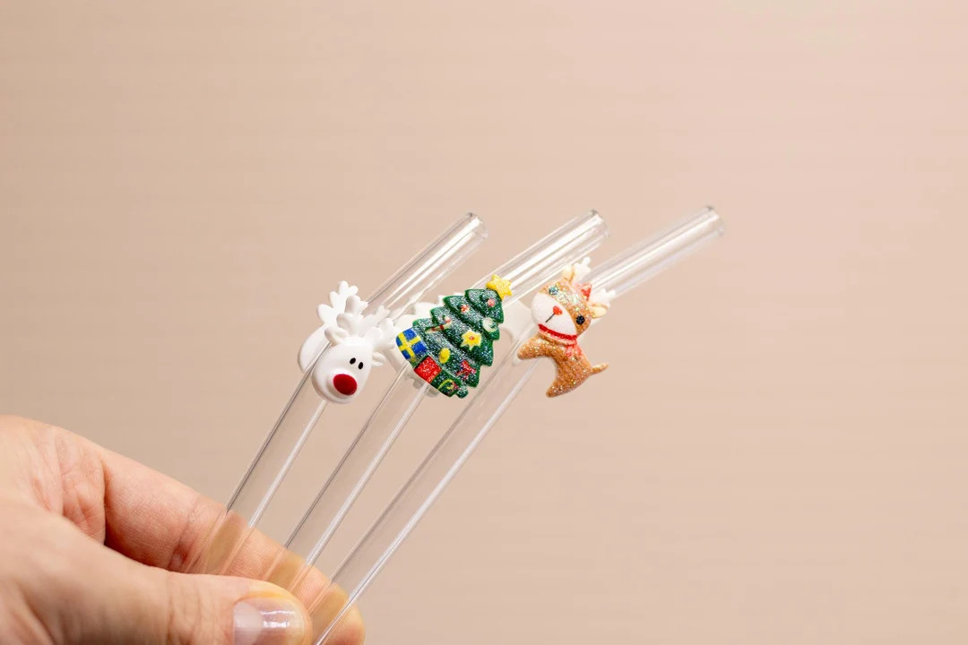 2 Assorted Christmas Glass Straw, Cute Xmas Season Glass Straw, Christmas Tree Decor Drink Set, H... | Etsy (US)