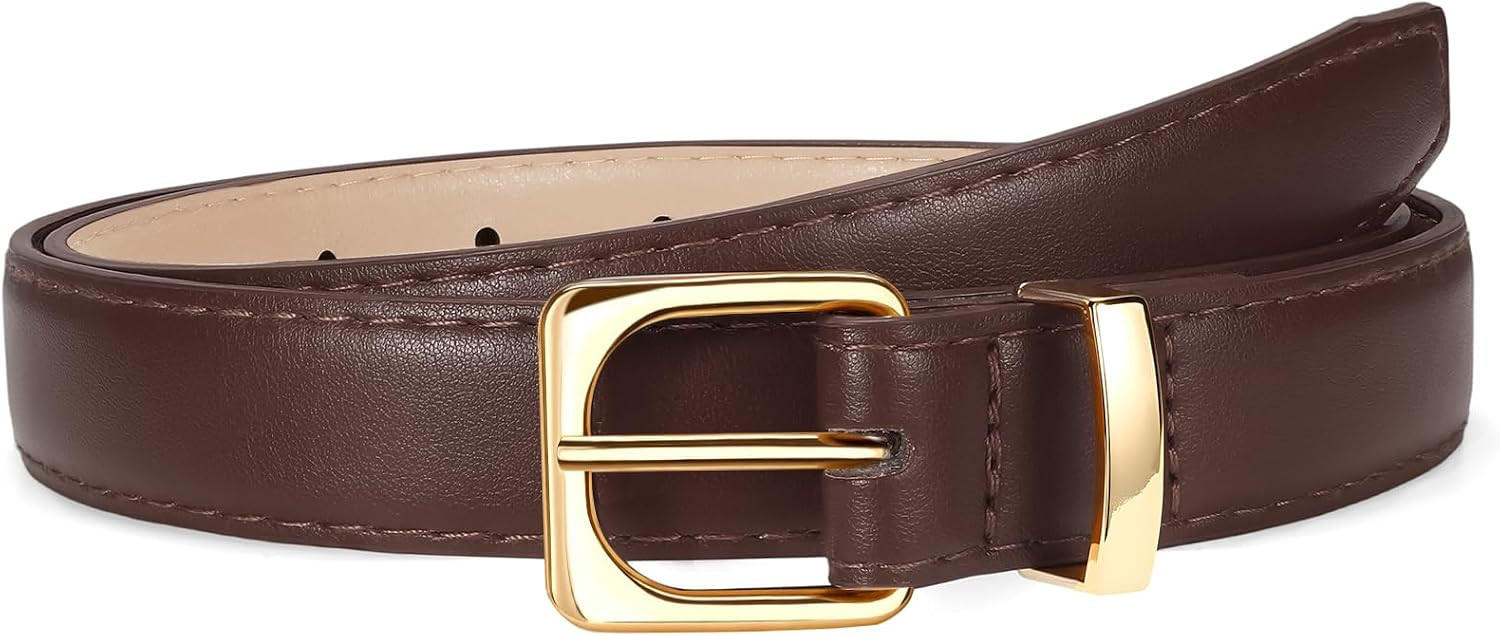 Womens Thin Leather Belt for Jeans Pants Dress Fashion Skinny Belt with Gold Buckle for Women | Amazon (US)