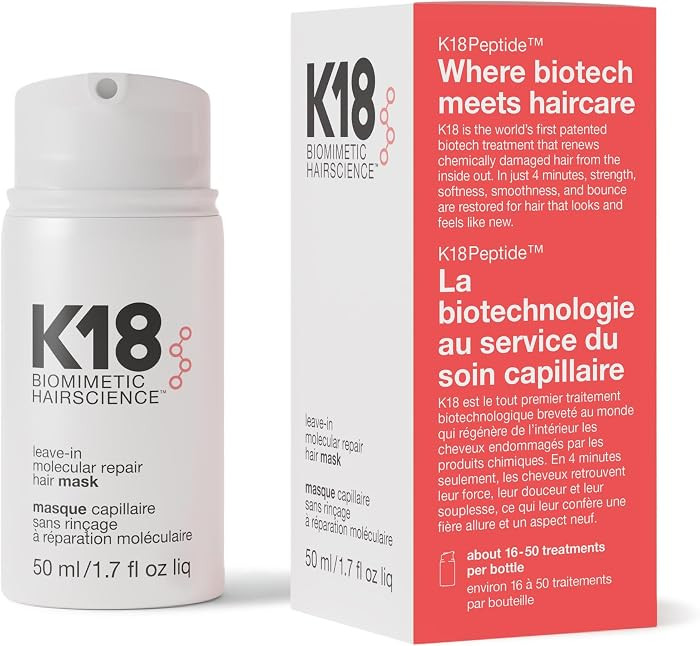 K18 Leave-In Molecular Repair Hair Mask, Patented, Lasting Repair For Dry, Frizzy, Damaged Hair, ... | Amazon (US)