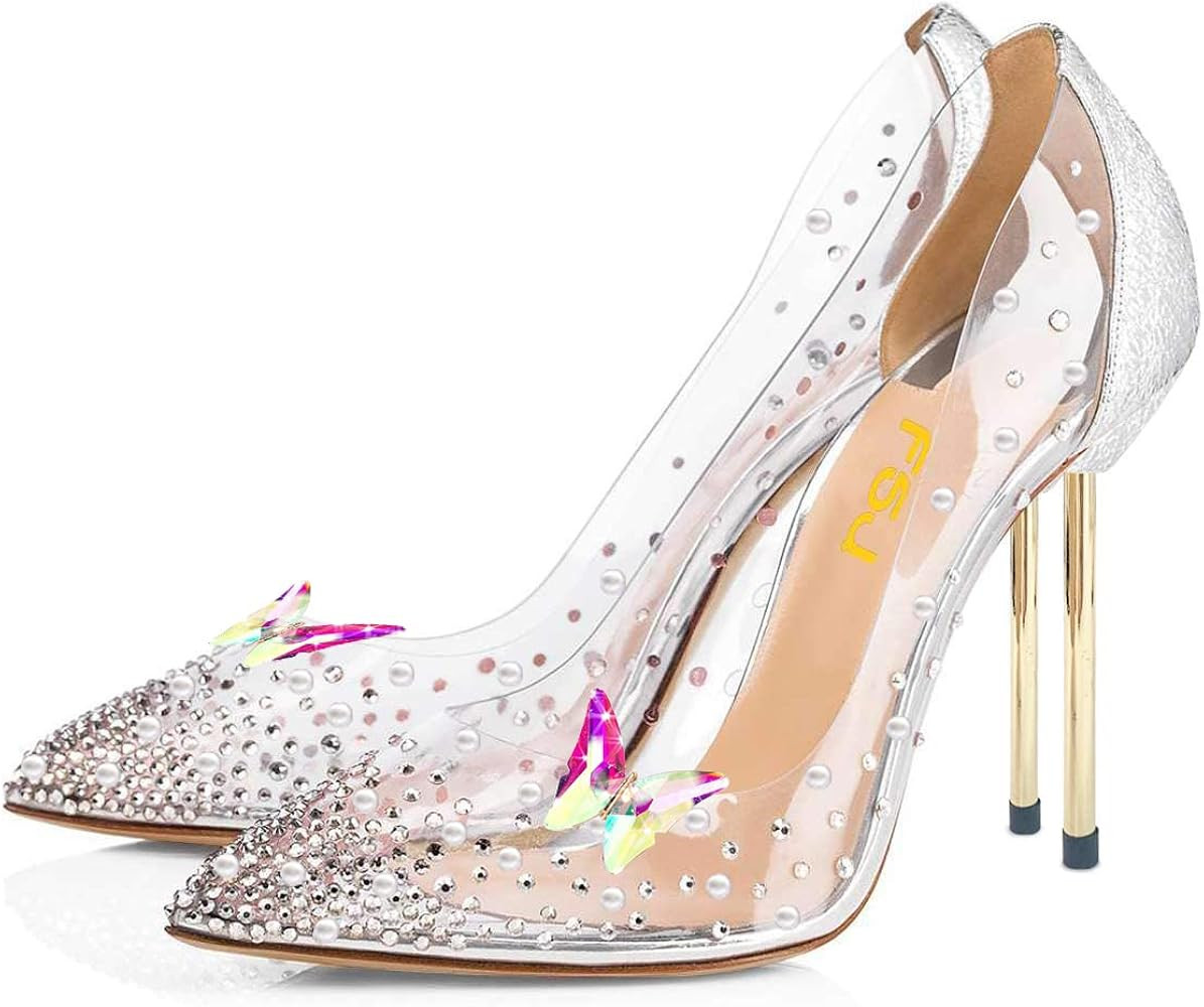 FSJ Women Studded Pointed Toe Transparent Pumps High Heels Shoes with Cute Bowknot US Size 4-15 M | Amazon (US)