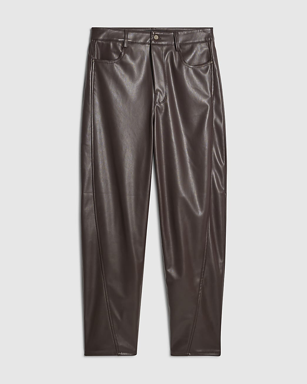 Brown Faux Leather Barrel Leg Trousers | River Island UK & IE