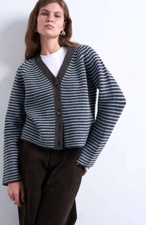 Topshop Stripe Cardigan in Medium Blue at Nordstrom, Size X-Small | Nordstrom