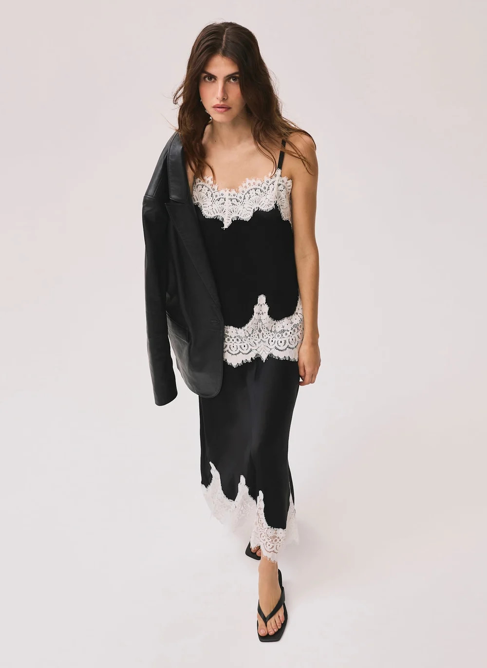 Black Satin Lace Midi Skirt | Mint Velvet