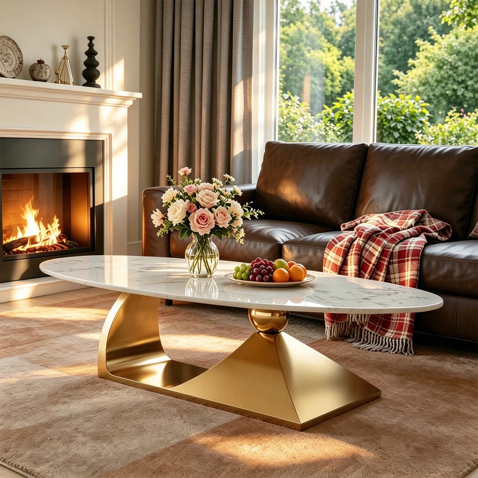 Modern Luxury Oval Artificial Marble Coffee Table for Living Room Center | Wayfair North America