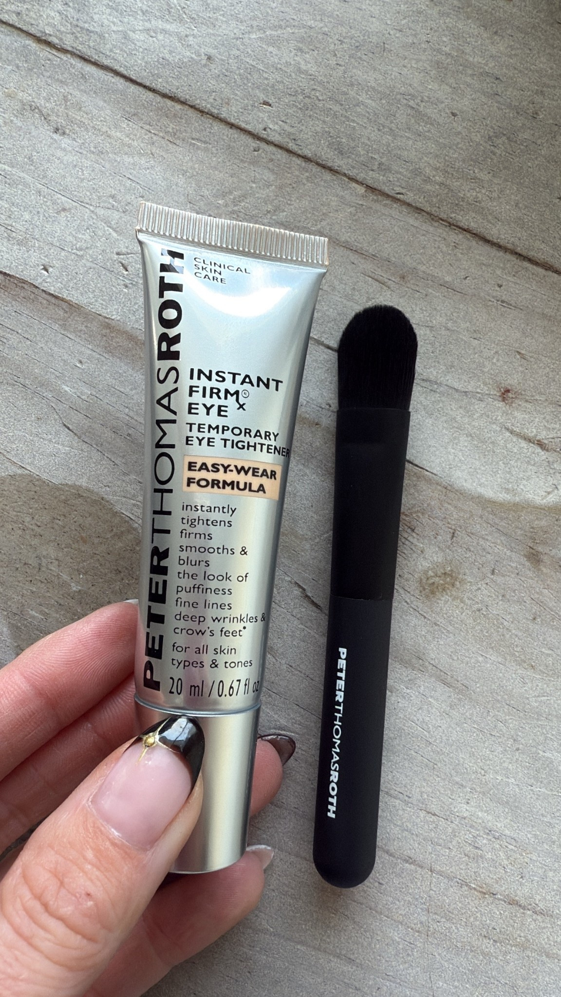 Can be worn under makeup. Smooth lines and crows feet and reduces the look of under eye puffiness. This is a temporary effect but should last the whole day.