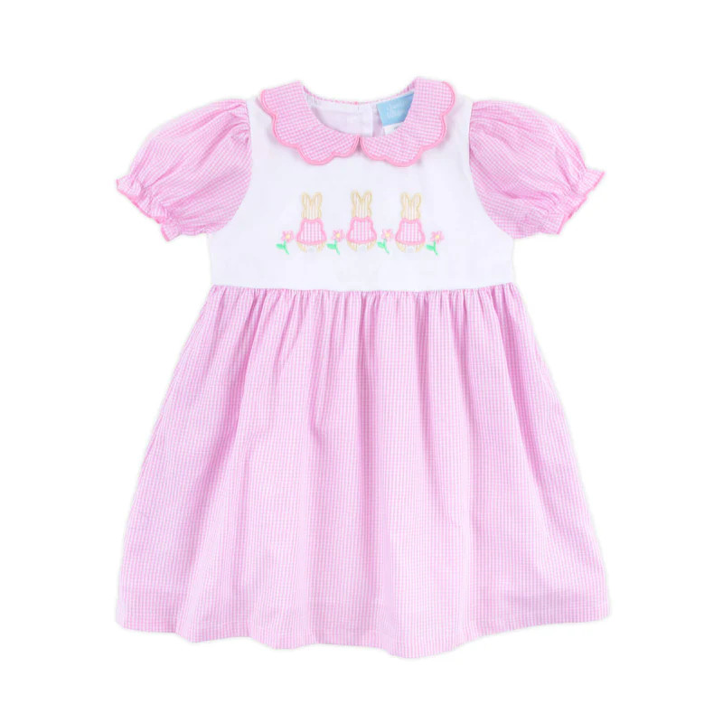 Storybook Bunny Trio Pink Gingham Dress | Classic Whimsy